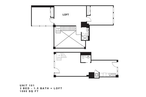 Floor plan for 3 beds, 1.5 baths, 1595 sqft